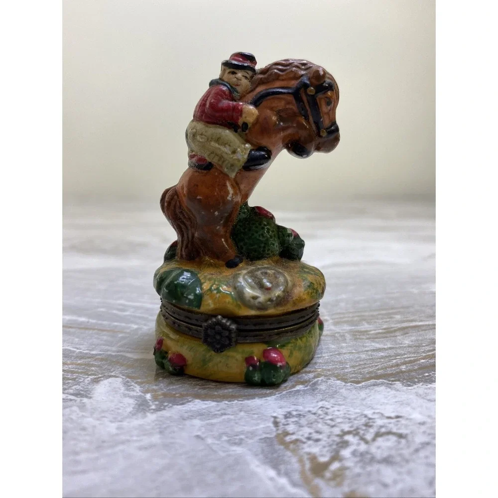 Cowboy on Horse Porcelain Trinket Box Western Decor Collectible
